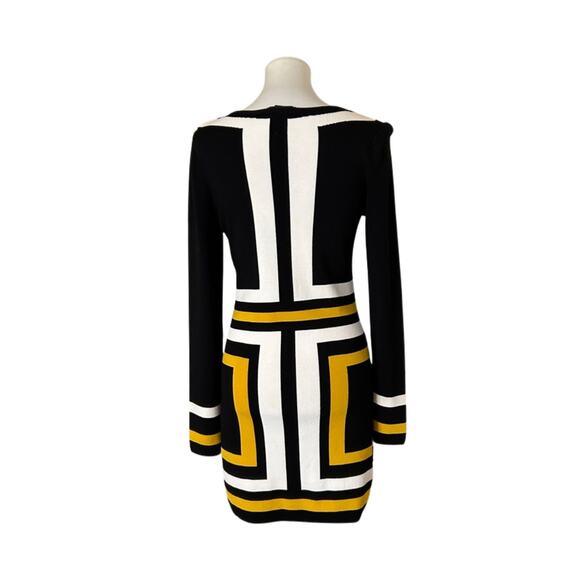 INC International Concepts Knit Mod Dress Black White Yellow Geometric – Size M - Picture 2 of 6